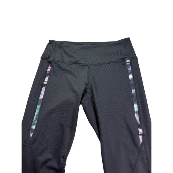 Z By Zella Black Mesh Insert Leggings With Iridescent Stripes XS Womens - Picture 2 of 9